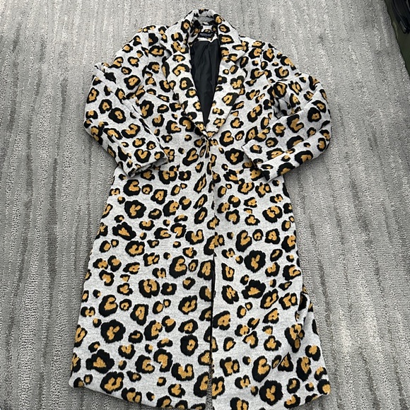 Brave Soul Jackets & Blazers - Brave Soul Leopard Print Coat - Black, Gold, Gray